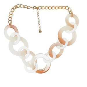 Signed V Chunky Plastic Link Necklace Beige White Gold Chain Statement 17" - 20"